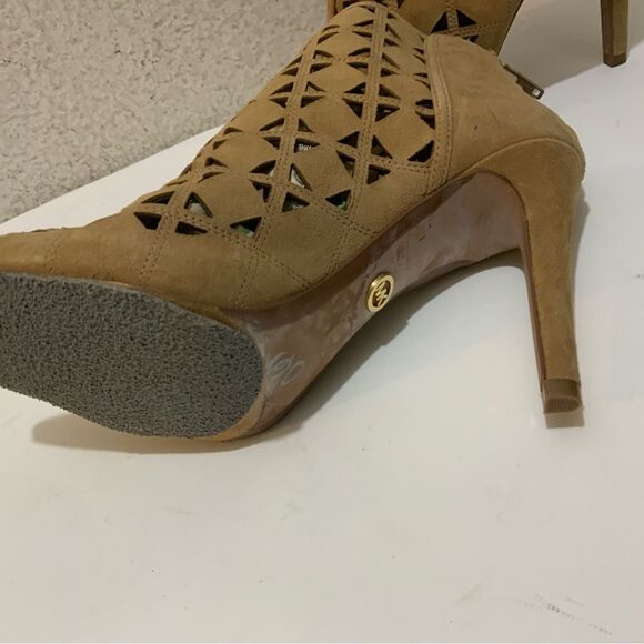 Michael Kors Tan Open Toe Suede Heeled Booties 7M - Picture 7 of 15